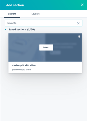 select-saved-section-add-to-page
