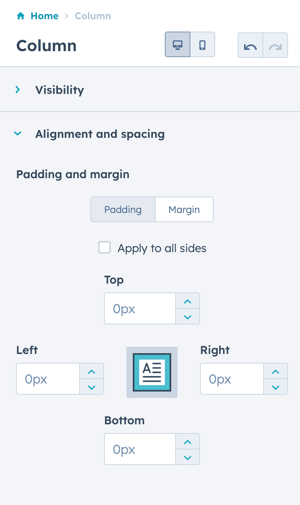 column-style-alignment-and-spacing-settings