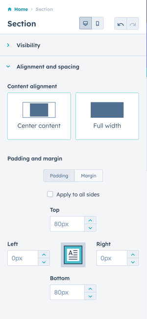 section-alignment-and-spacing-settings