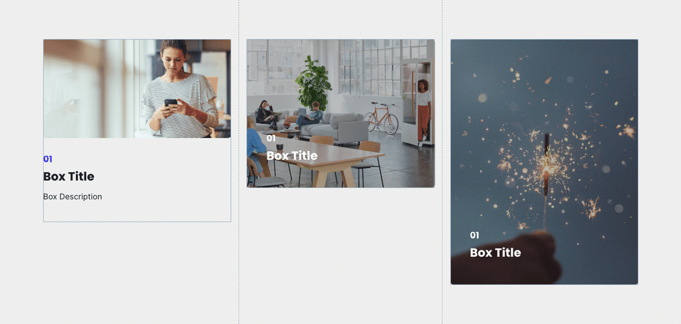 website image layout with three boxes