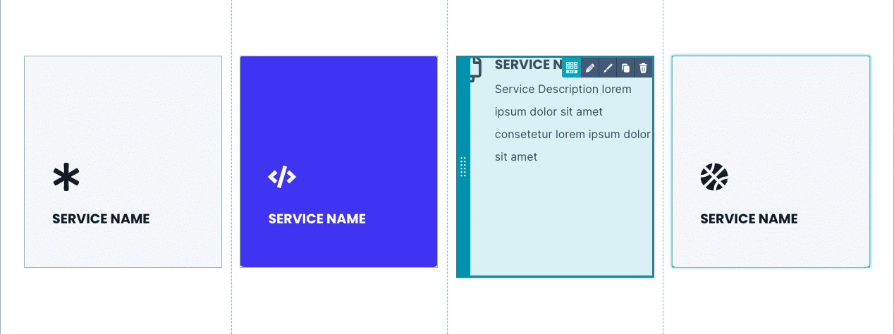 website section layout with four columns showcasing services