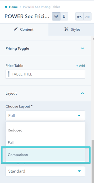 comparison-table-layout-setting