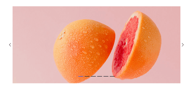 image slider with one image of a sliced grapefruit and bullet overlay