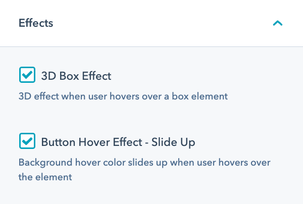 Box Effect Effects - Theme Settings