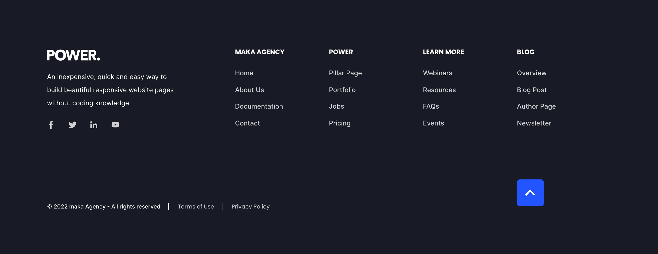 Footer POWER Theme Features