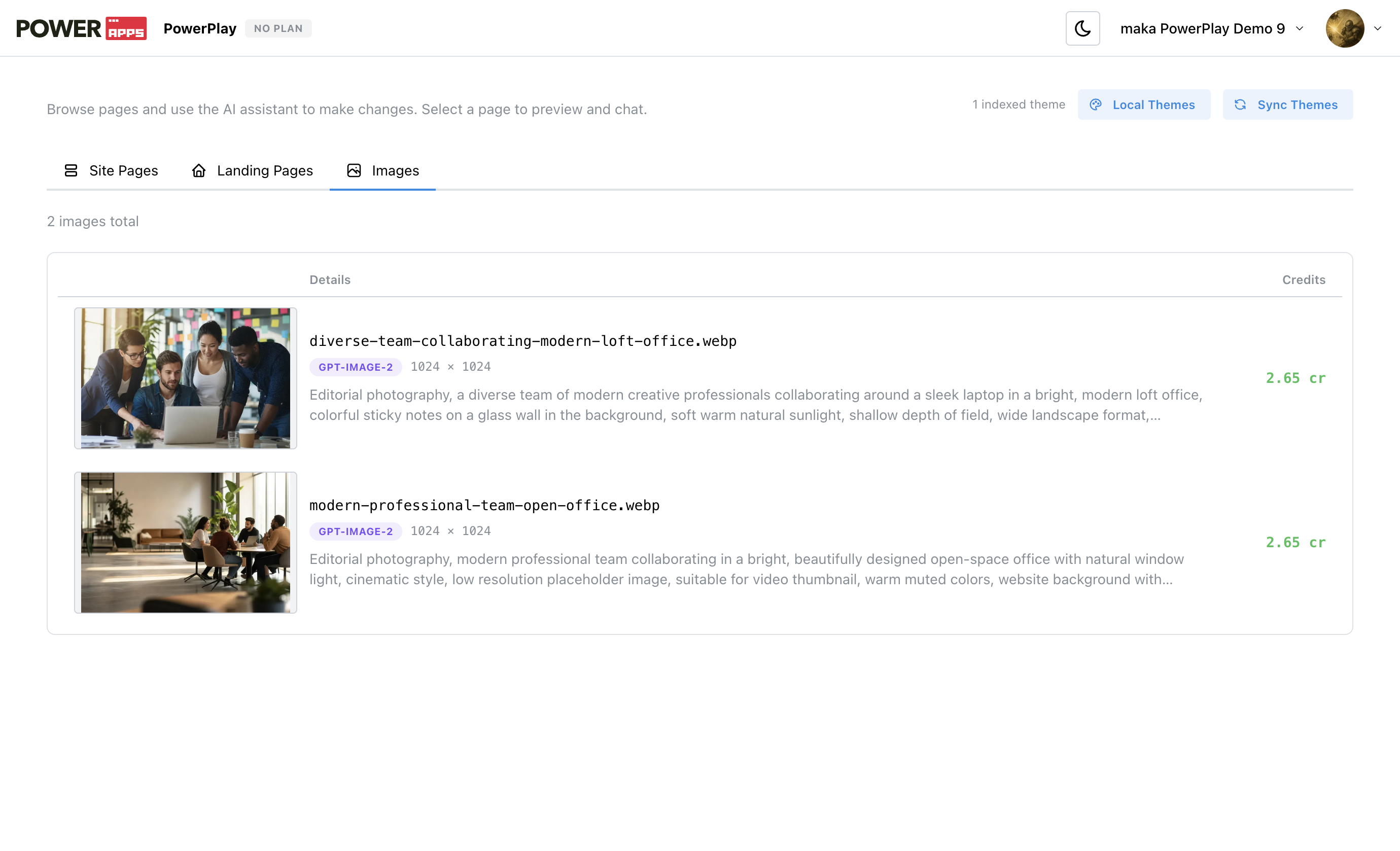 The Images tab collects every image the Agent has generated, ready to reuse.